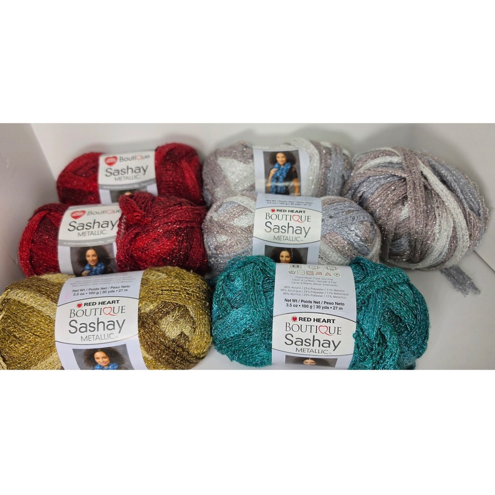 Red Heart Boutique Sashay Metallic Yarn Lot 7 Skeins Assorted Colors Sparkle